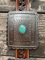Ladies Tooled Leather Chunky Turquoise Stone Concho Belt