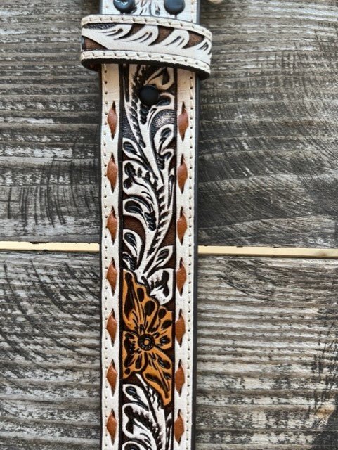 Ladies Tooled Leather Overlay "Howdy" Belt