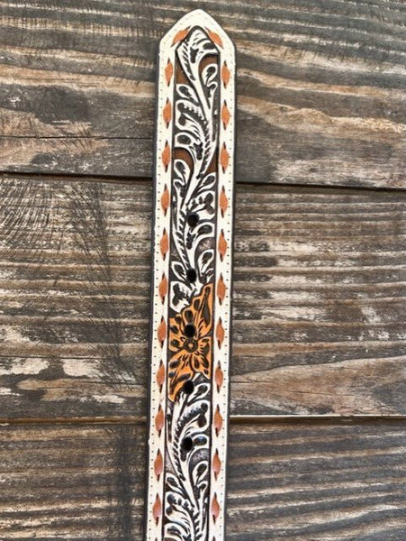 Ladies Tooled Leather Overlay "Howdy" Belt