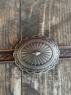 Ladies Tooled Leather Removable Flower Concho Belt
