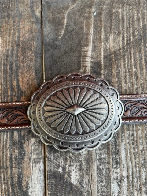 Ladies Tooled Leather Removable Flower Concho Belt