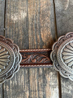 Ladies Tooled Leather Removable Flower Concho Belt