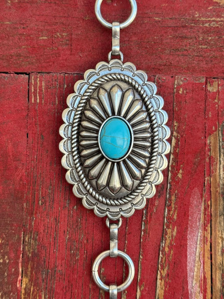 Ladies Turquoise Stone Scalloped Concho Chain Belt
