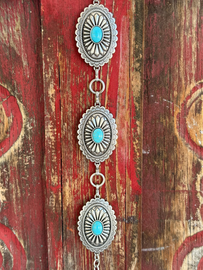 Ladies Turquoise Stone Scalloped Concho Chain Belt