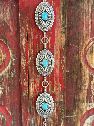 Ladies Turquoise Stone Scalloped Concho Chain Belt