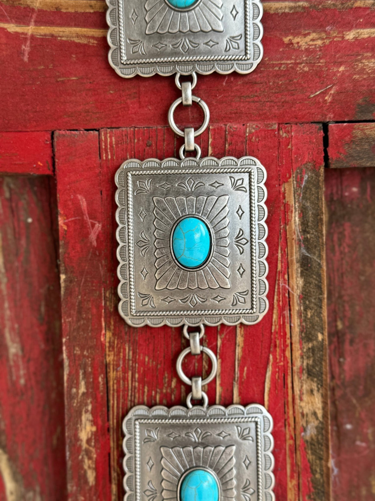 Ladies Turquoise Stone Square Concho Belt