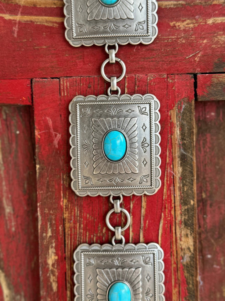 Ladies Turquoise Stone Square Concho Belt