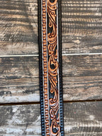 Ladies Two-Tone Black & Tan Floral Tooled Leather Belt