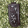 Chocolate & White Western Tooled Leather Knife Sheath 1804612