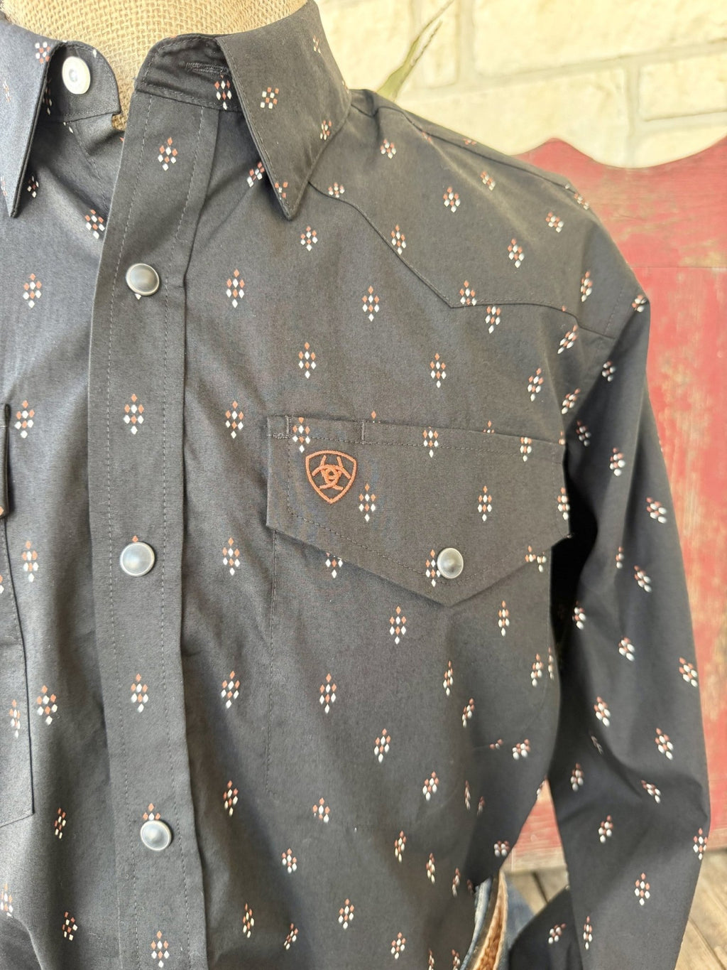 Men's Ariat Black & Brick Aztec-Inspired Snap Western Shirt