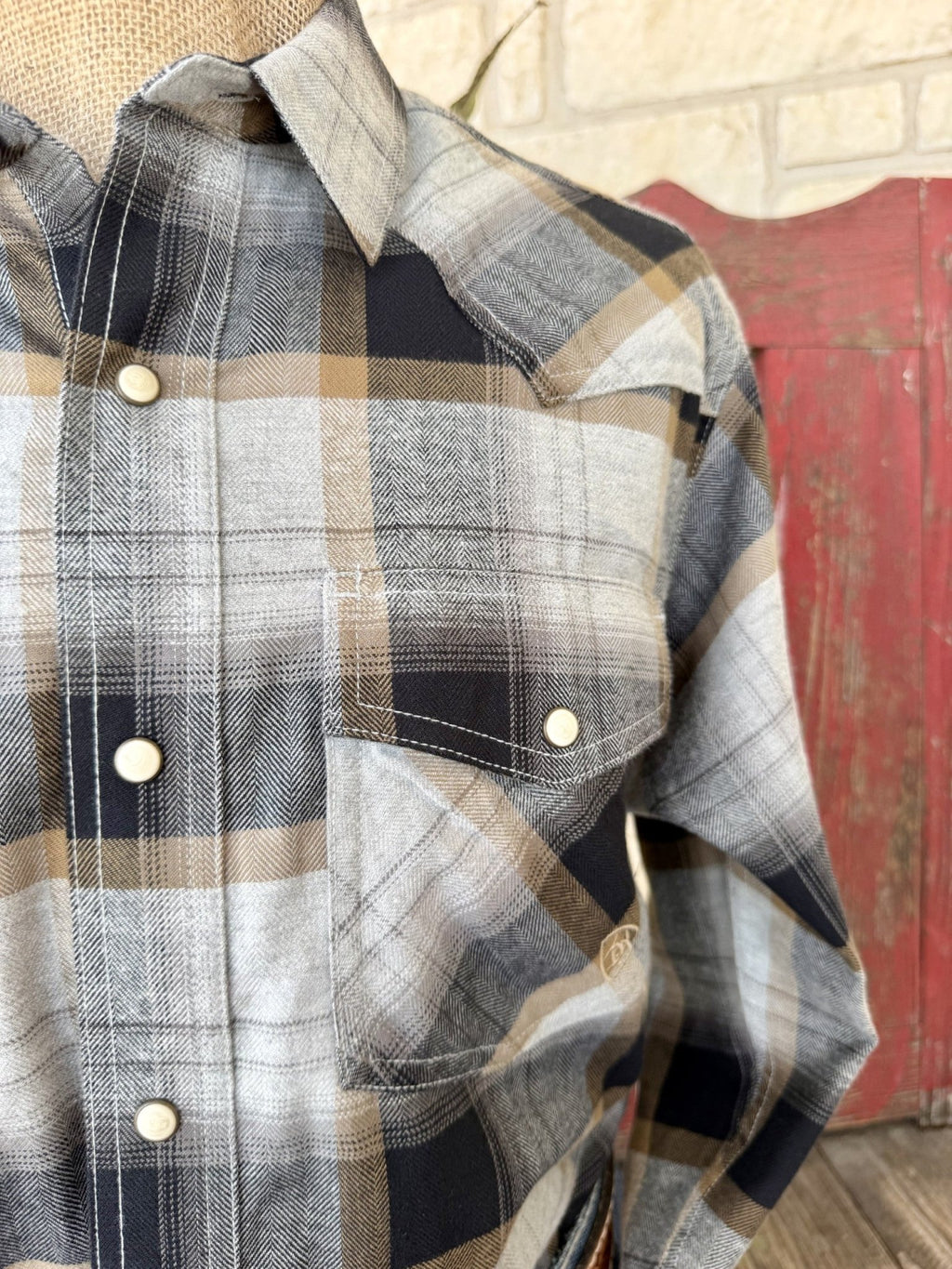 Men's Ariat Black Brown & Gray Plaid Snap Western Shirt