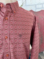 Men's Ariat Brick & Salmon Diamond Print Long Sleeve Shirt