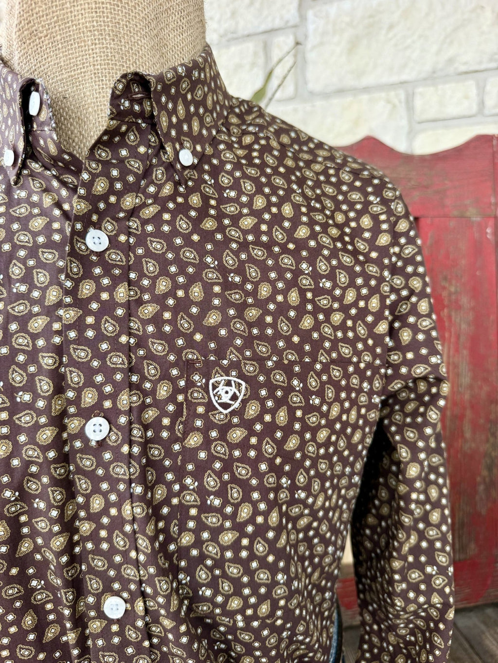 Men's Ariat Chocolate & Tan Paisley Long Sleeve Shirt