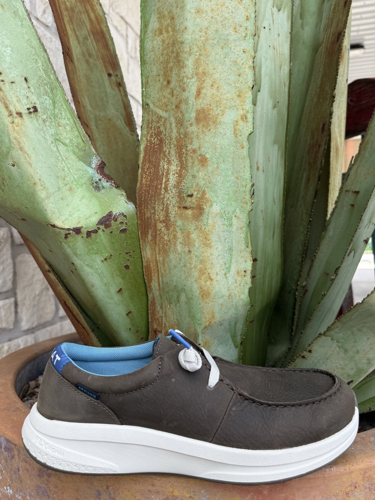 Men’s dark brown Ariat waterproof leather casual shoe with elastic laces and moc-toe profile — Blair’s Western Wear Marble Falls TX