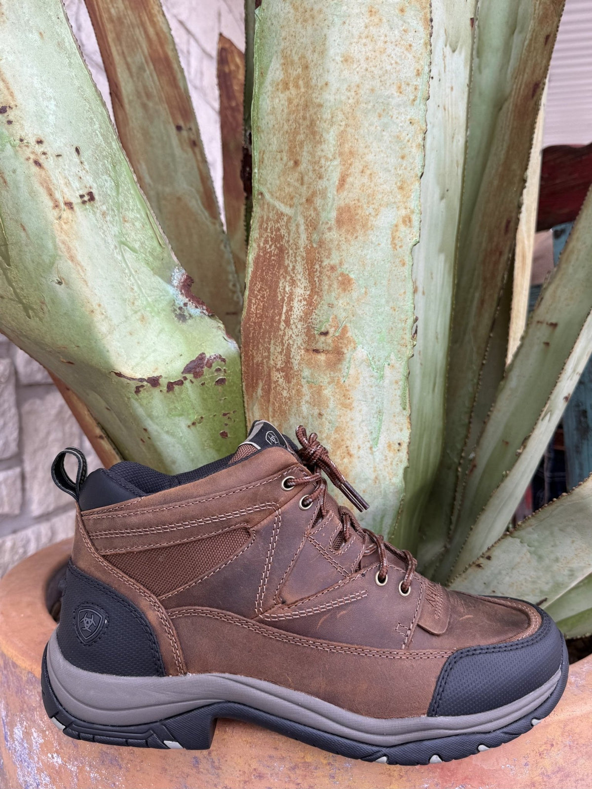 Men's distressed brown full-grain leather and Cordura lace-up boot with round toe and rugged rubber outsole — Blair's Western Wear Marble Falls TX