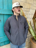 Men's Gray Iron Gate Wylie jacket with horizontal quilting, stand collar, full zip-front closure, zippered chest pocket, side pockets, and long sleeves — Blair's Western Wear Marble Falls TX