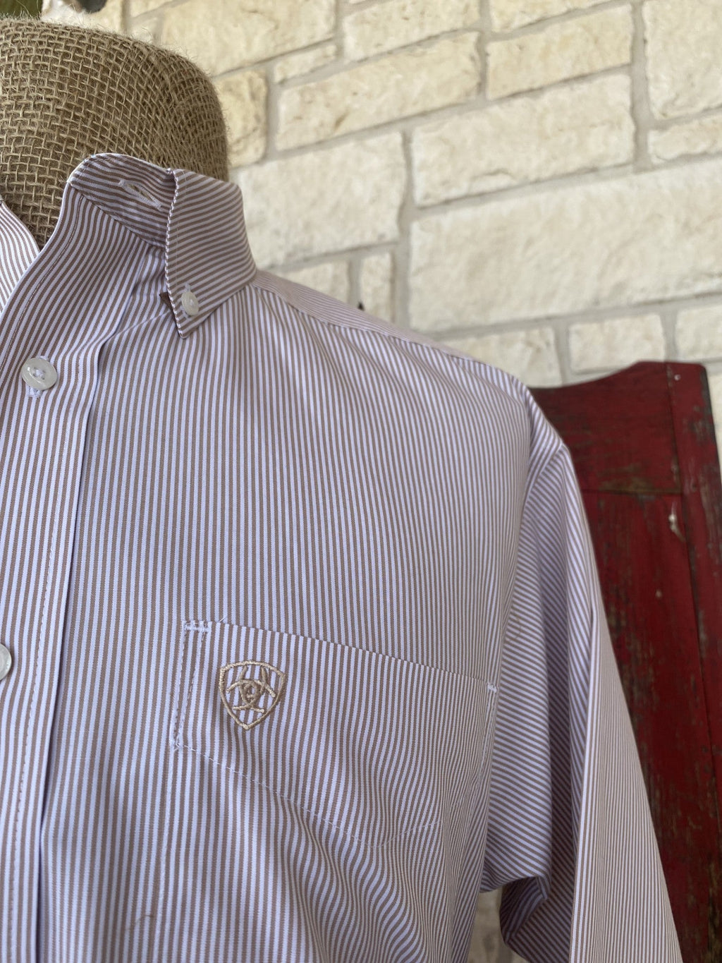 Men's Ariat Tan/White Striped Long Sleeve - 10052377 - BLAIR'S Western Wear 