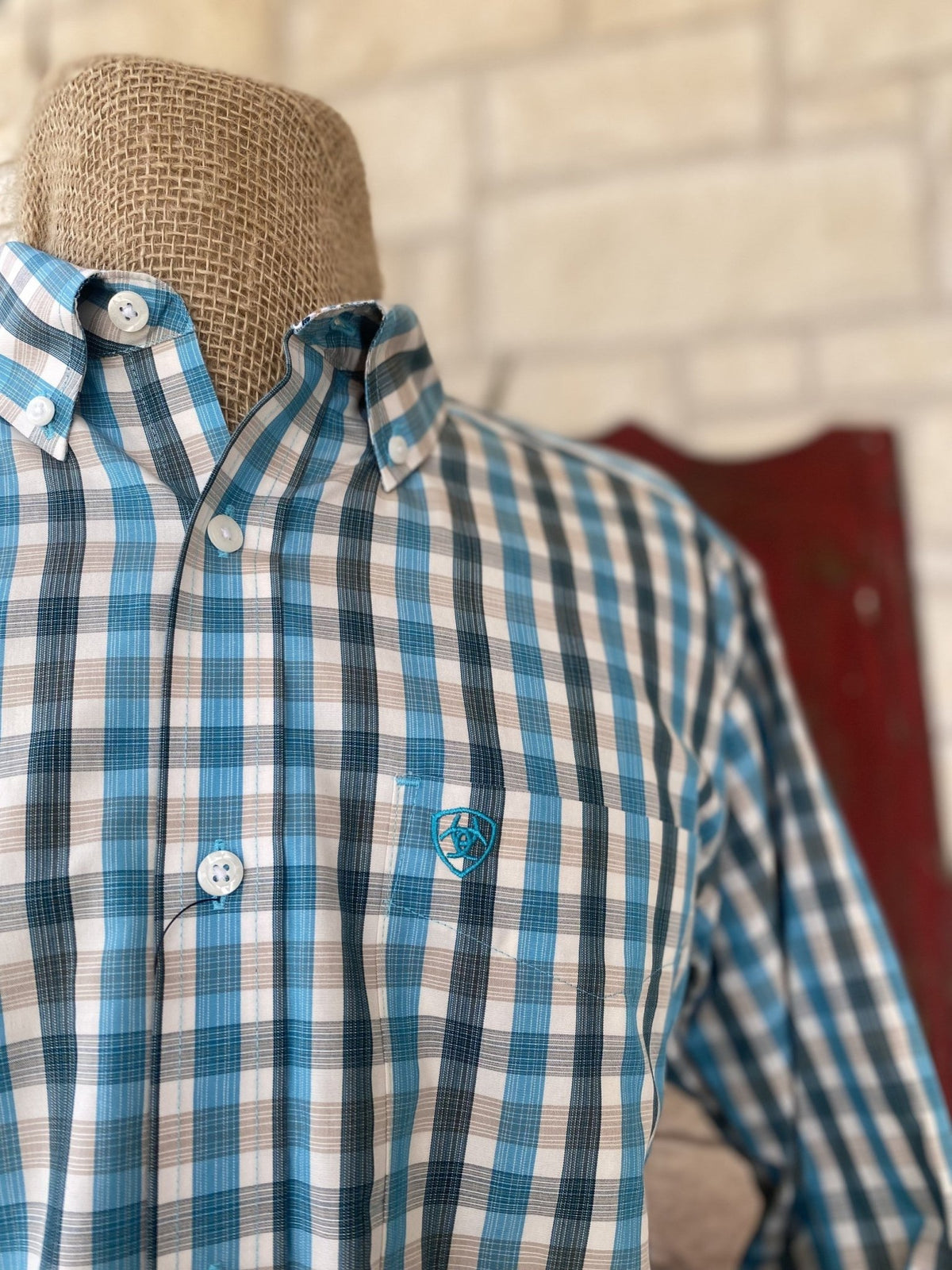 Men's Ariat Blue/Teal/Off-White Fitted Long Sleeve Button Down (10052380) - BLAIR'S Western Wear located in Marble Falls TX  