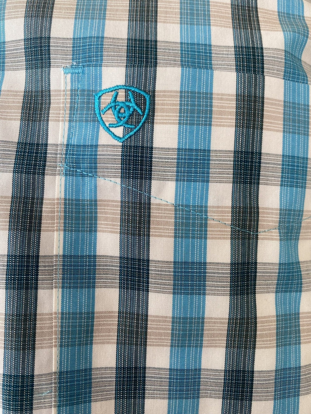Men's Ariat Blue/Teal/Off-White Fitted Long Sleeve Button Down (10052380) - BLAIR'S Western Wear located in Marble Falls TX  