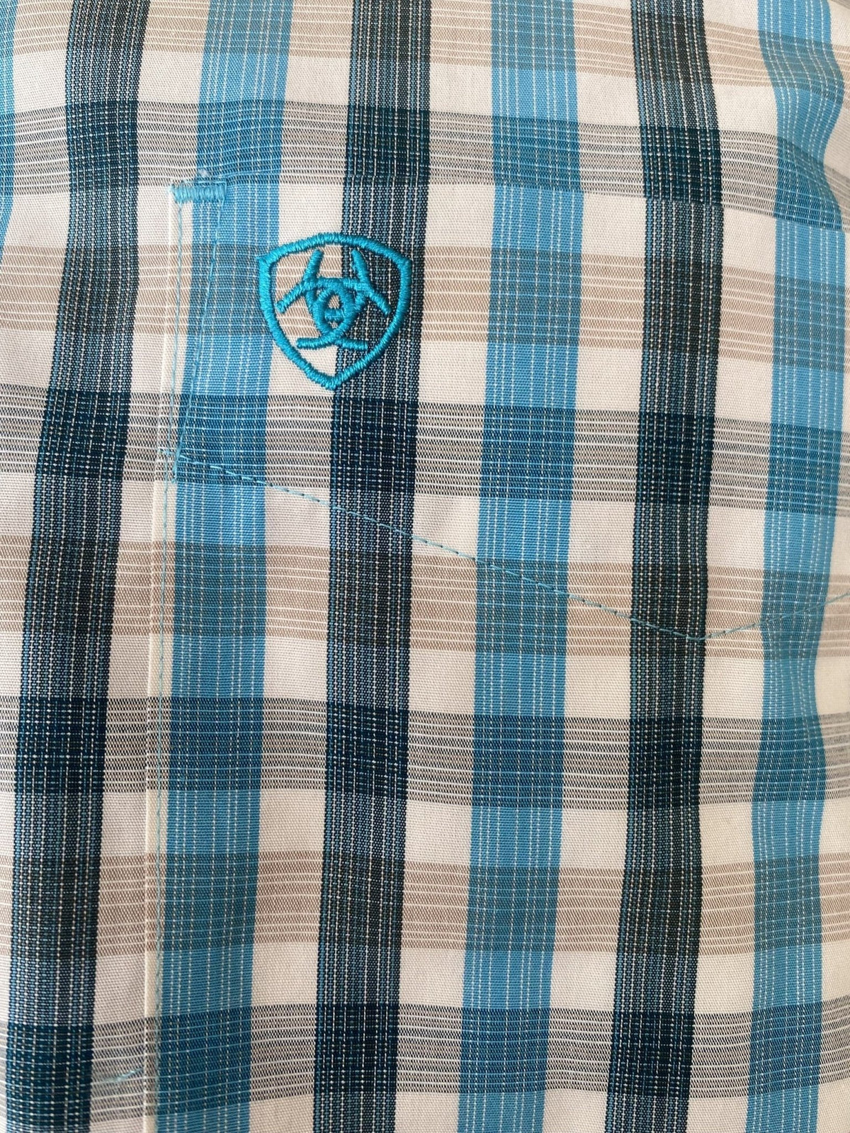 Men's Ariat Blue/Teal/Off-White Fitted Long Sleeve Button Down (10052380) - BLAIR'S Western Wear located in Marble Falls TX  