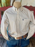 Men's Ariat Long Sleeve in Natural, Navy, crafted from 100% Cotton with Single Chest Pocket for practicality and style - 10053906. Available at Blair's Western Wear, Marble Falls, TX.