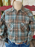 Men’s Ariat Retro Plaid Snap Long Sleeve Shirt in Dark Green, featuring breathable cotton blend comfort, with pearl snap closures for authentic western style - 10062220. Available at Blair's Western Wear, Marble Falls, TX.