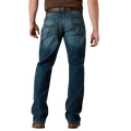 Men's relaxed fit bootcut jean in faded blue cotton denim with low rise and light back pocket stitching — Blair's Western Wear Marble Falls TX