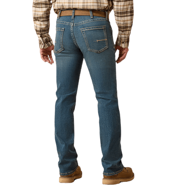 Men's medium-dark wash straight leg stretch denim jean with slim seat and thigh, knife pocket, and Loop Lock belt loops — Blair's Western Wear Marble Falls TX