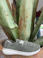 Men’s olive green knit Ariat Hilo shoe with breathable upper, adjustable stretch laces, and cushioned support — Blair’s Western Wear Marble Falls TX