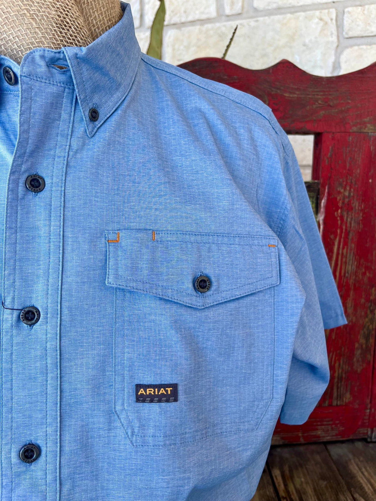 Men's Ariat Rebar VentTEK Blue Short Sleeve Shirt