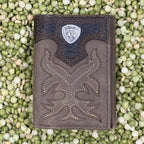 Men's Ariat Scroll Embroidered Shield Concho Trifold Wallet