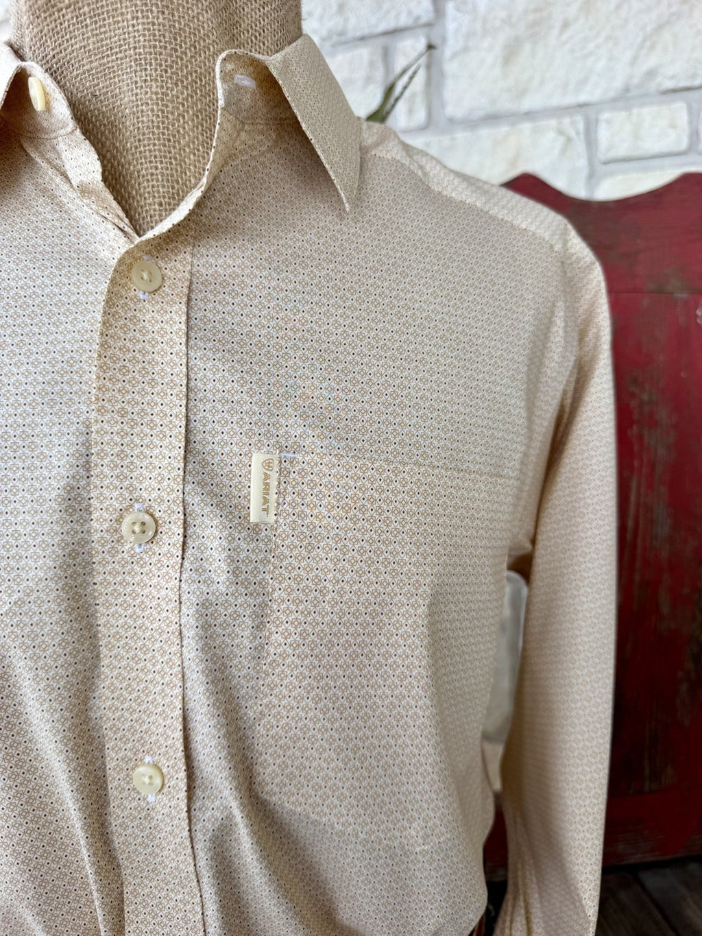 Men's Ariat Tan Button-Up Long Sleeve Shirt