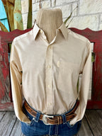  Men's tan long-sleeve shirt with fine geometric microprint, pointed collar, light button front and single chest pocket — Blair's Western Wear Marble Falls TX