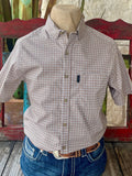 Men’s Ariat Shirt Short Sleeve Button-Up in Tan, Lightweight cotton fabric for warm weather comfort, with modern slim fit for a clean silhouette – 10058982. Available at Blair's Western Wear, Marble Falls, TX.