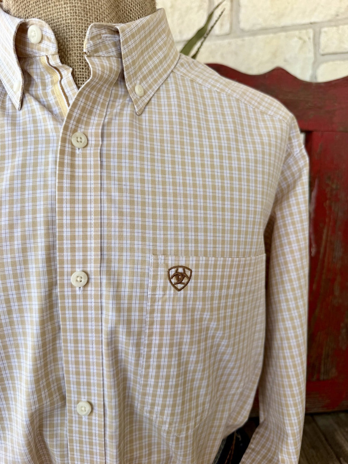 Men's Ariat Tan & White Button-Up Long Sleeve Shirt