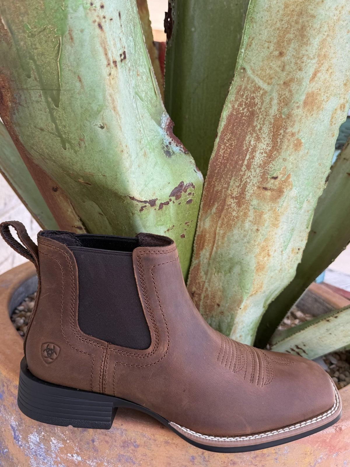 Men's full-grain leather ankle boot with stretch side panels, rear pull tab, rounded toe, and lightweight outsole — Blair's Western Wear Marble Falls TX