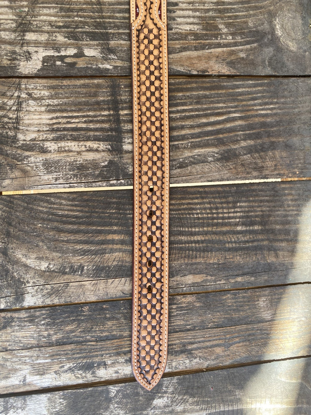 Men's Aztec Beaded Basket Weave Tooled Leather Belt