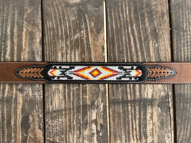 Men's Aztec Beaded Braided Accent Leather Belt