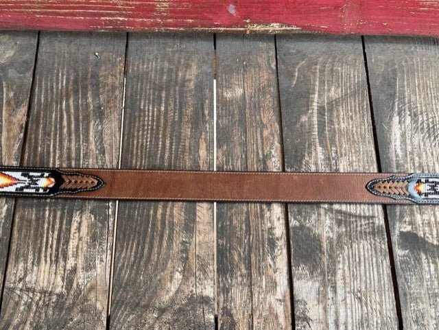 Men's Aztec Beaded Braided Accent Leather Belt