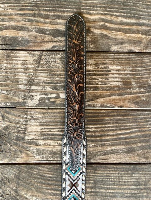 Men's Aztec Beaded Tooled Leather Belt