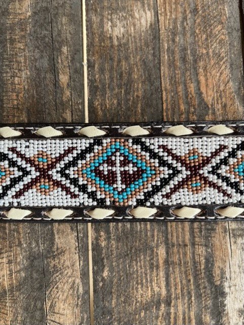 Men's Aztec Beaded Tooled Leather Belt