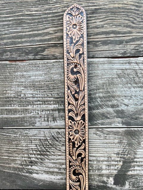Men's Aztec Beaded Tooled Leather Belt