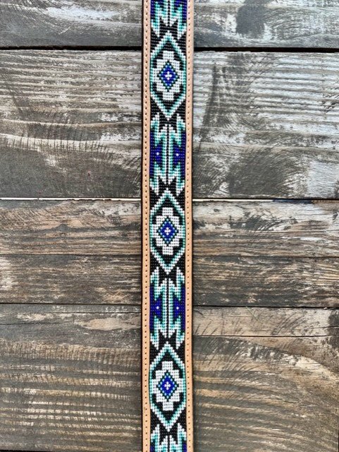 Men's Aztec Beaded Tooled Leather Belt