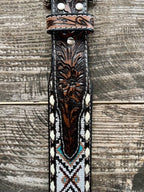 Men's Aztec Beaded Tooled Leather Belt