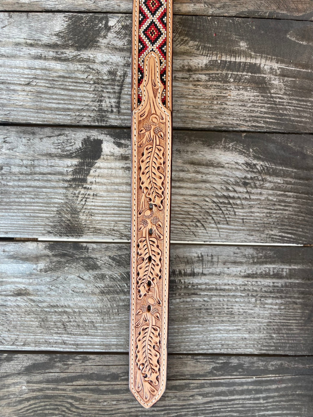 Men's Aztec Beaded Tooled Leather Belt