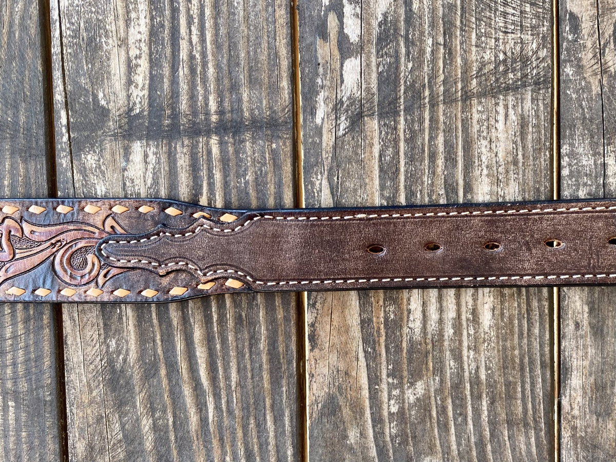 Men's Aztec Beaded Tooled Leather Belt