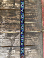 Men's Aztec Beaded Two-Tone Tooled Leather Belt