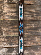 Men's Aztec Beaded Two-Tone Tooled Leather Belt