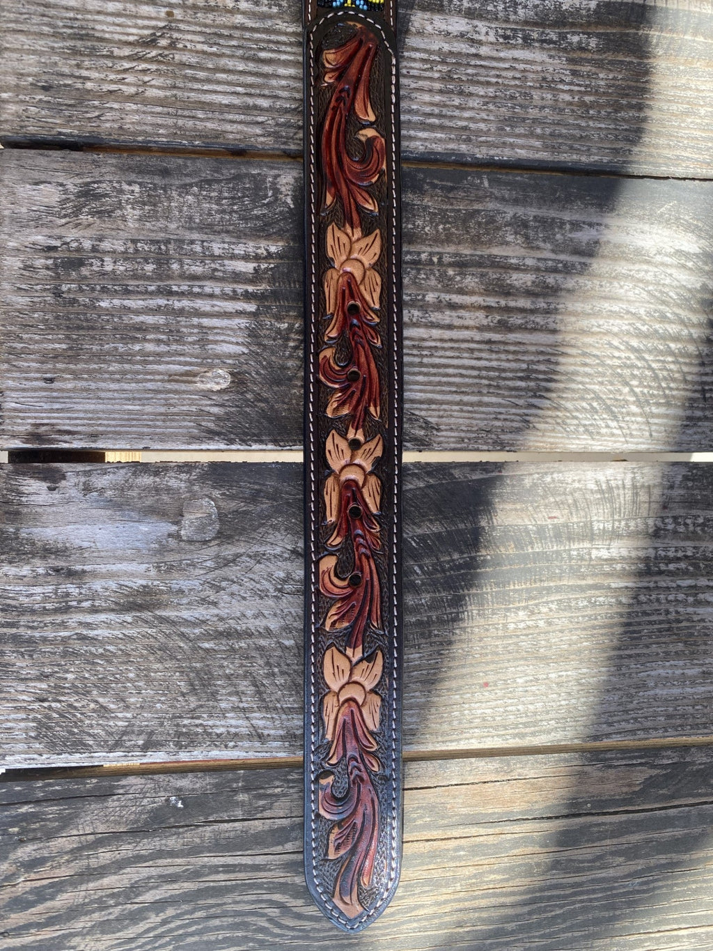 Men's Western Aztec Beaded Leather Tooled Belt - Blair's Western Wear Marble Falls, TX