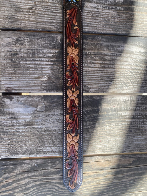 Men's Western Aztec Beaded Leather Tooled Belt - Blair's Western Wear Marble Falls, TX